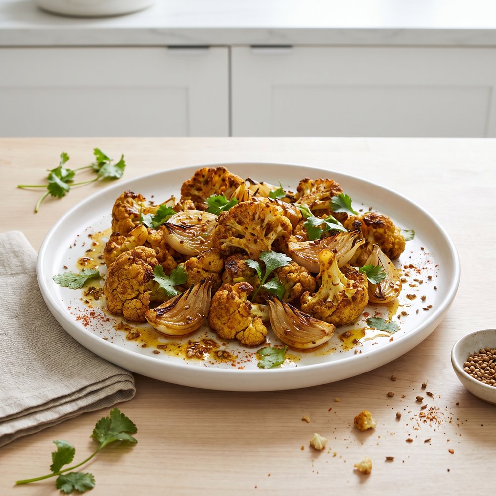 Curried Roasted Cauliflower with Onions
