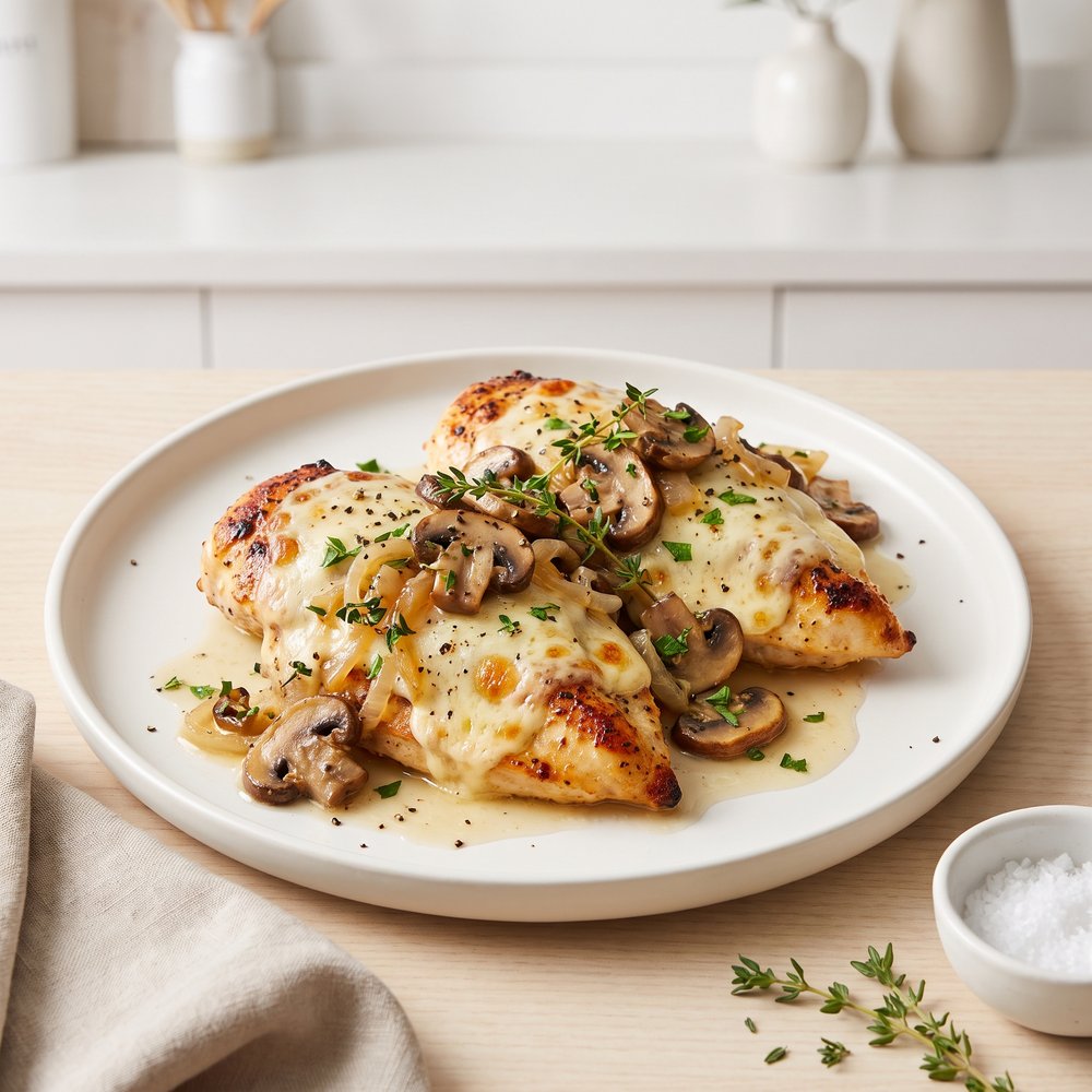 Chicken Gruyere with Sauteed Mushrooms