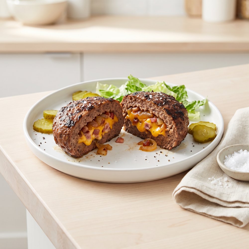 Easy Bacon, Onion, and Cheese-Stuffed Burgers