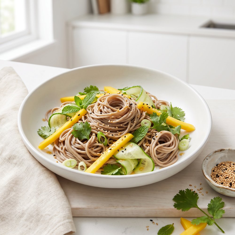 Chilled Soba Noodle Salad with Fresh Herbs and Mango