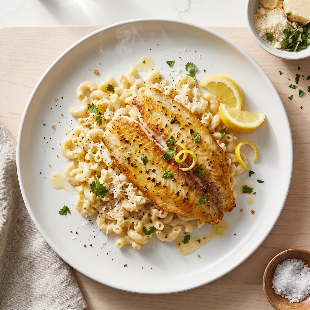 Skillet Lemon Tilapia with Parmesan Macaroni