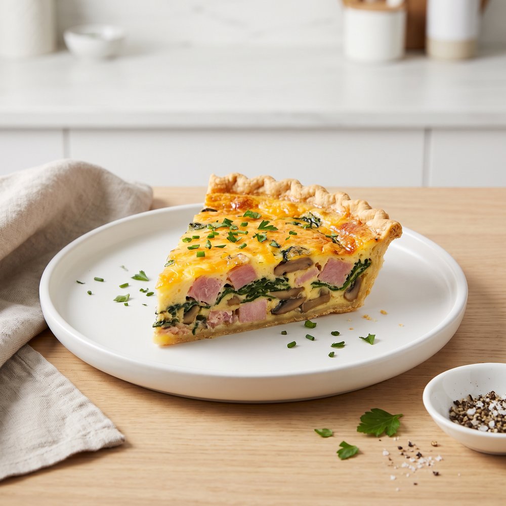 Cheddar, Ham, and Swiss Quiche