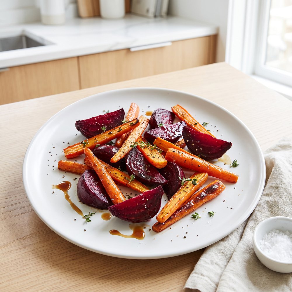 Roasted Beets and Carrots with Honey-Balsamic Glaze