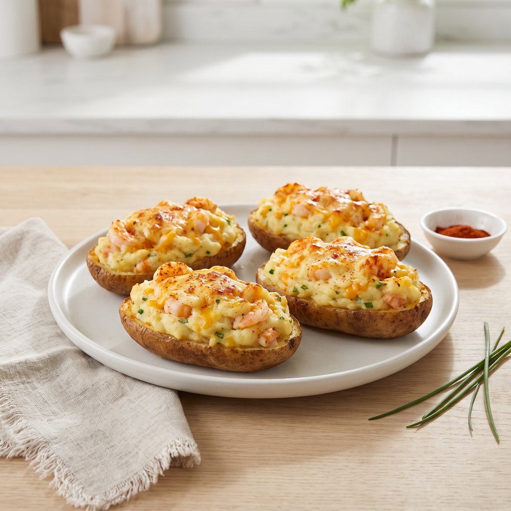 Twice-Baked Potatoes Stuffed with Cheesy Shrimp