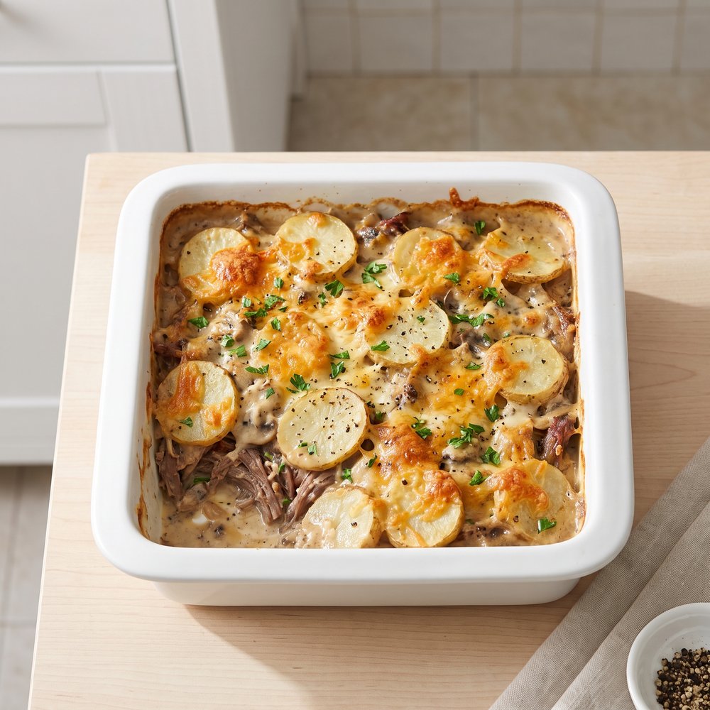 Cheesy Ground Beef and Potato Bake
