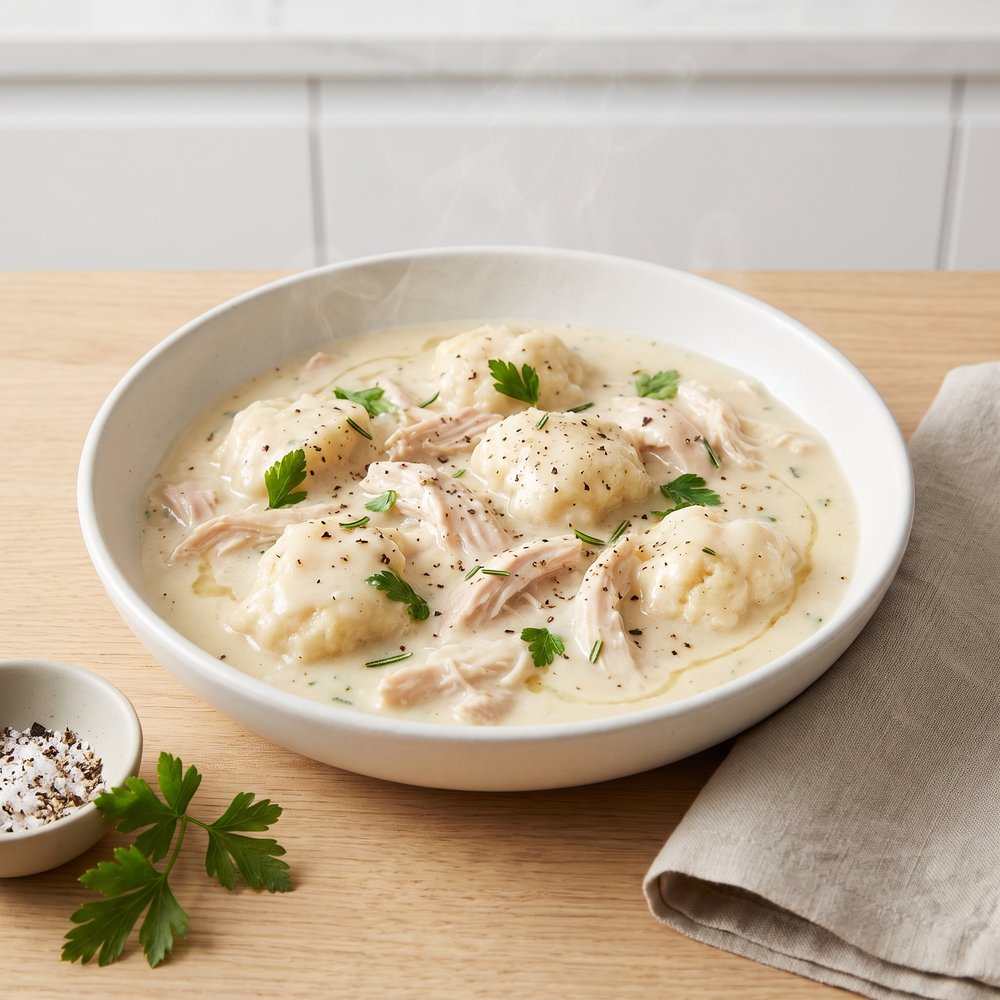 Crockpot Creamy Chicken with Biscuit Dumplings
