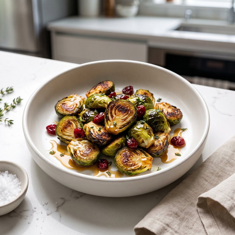 Thyme-Roasted Brussels Sprouts with Fresh Cranberries