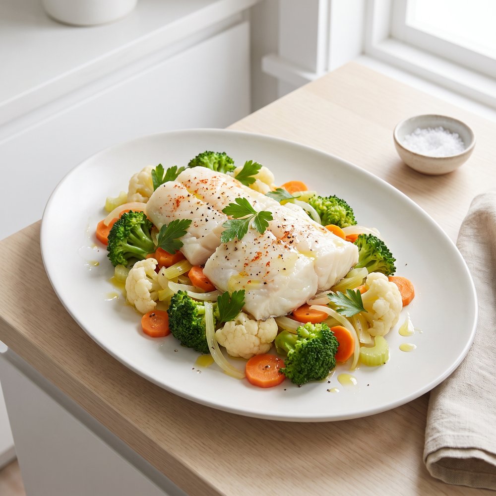 Oven-Baked Cod with California-Blend Veggies