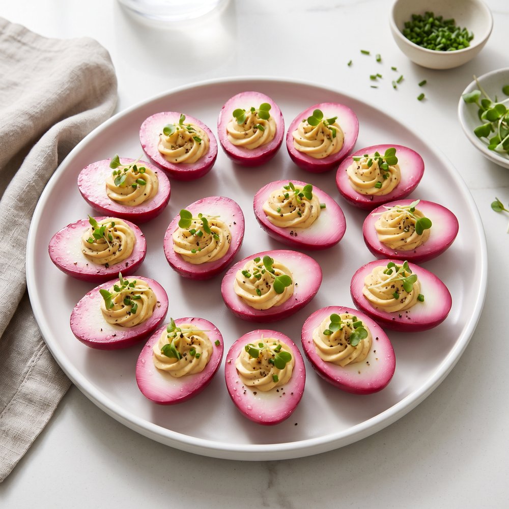 Pink Beet-Pickled Deviled Eggs