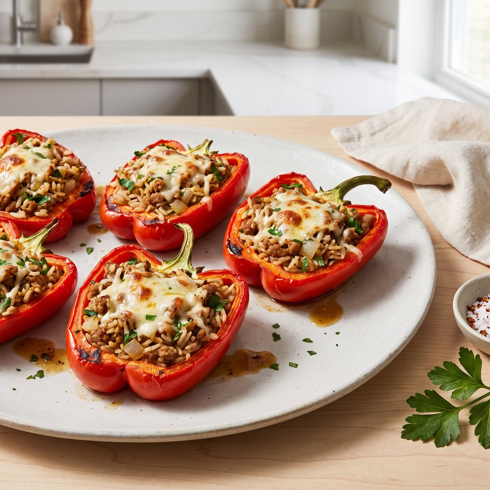 Turkey and Basmati Rice Stuffed Red Peppers