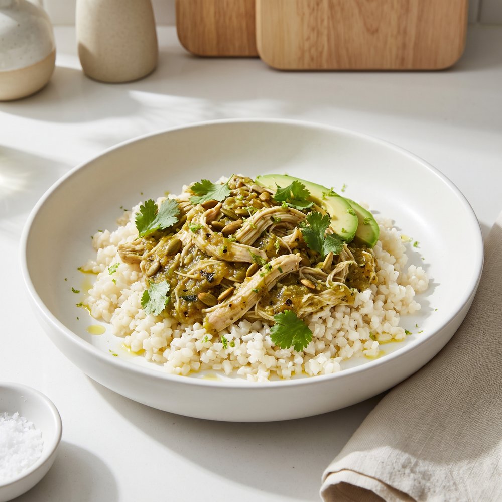 Salsa Verde Chicken and Cauliflower Rice