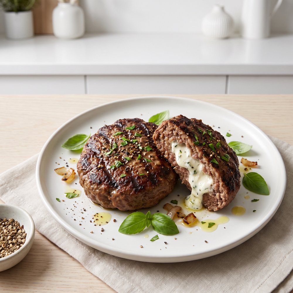 Lamb Burgers Filled with Tangy Goat Cheese