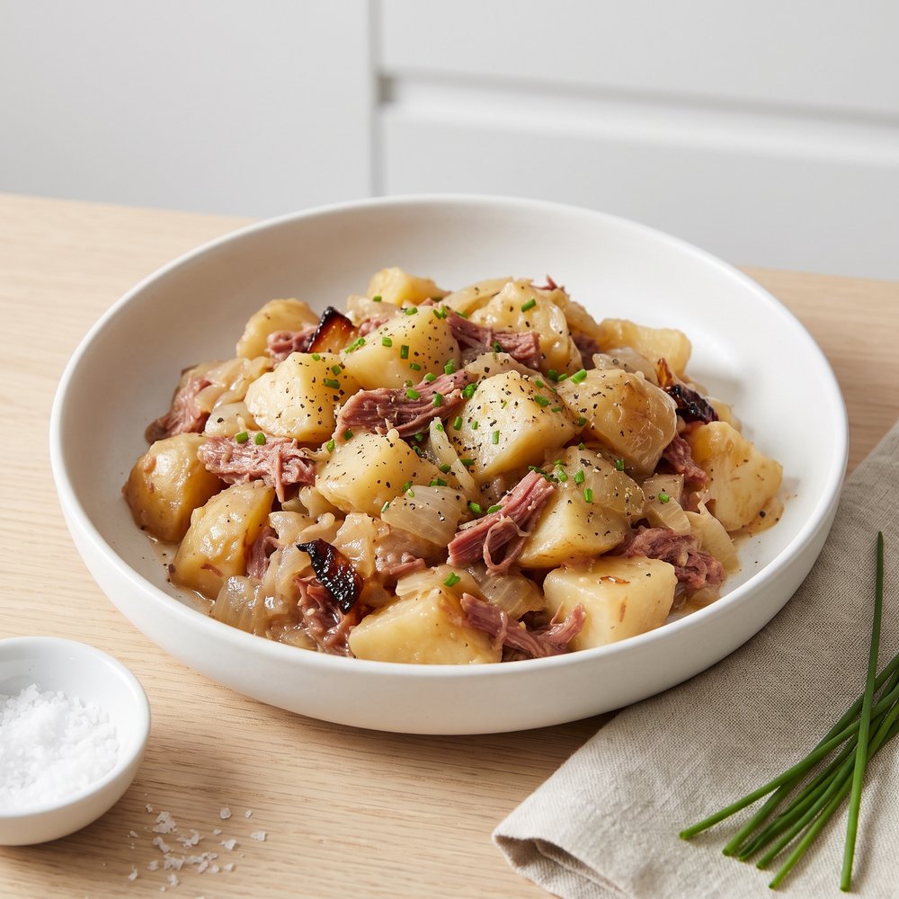 Scottish Stovies with Potatoes and Corned Beef