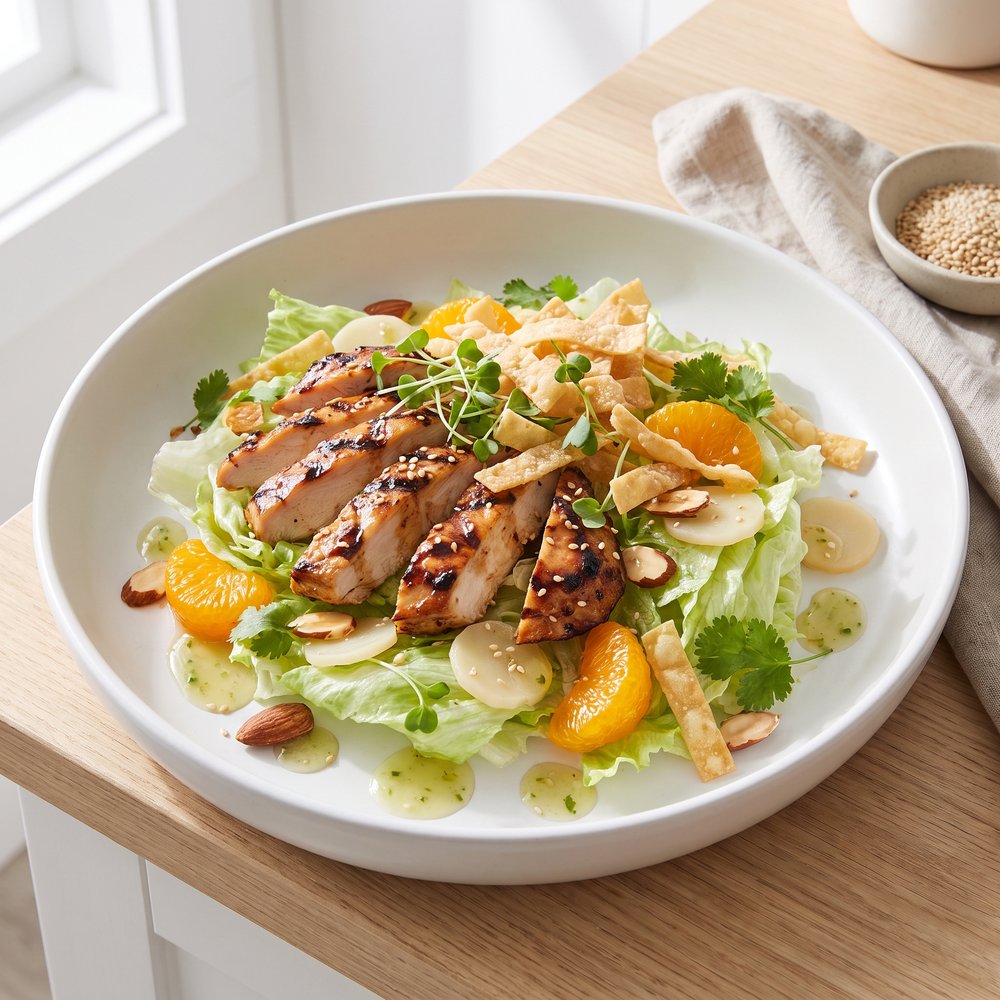 Teriyaki Chicken Salad with Crispy Wontons