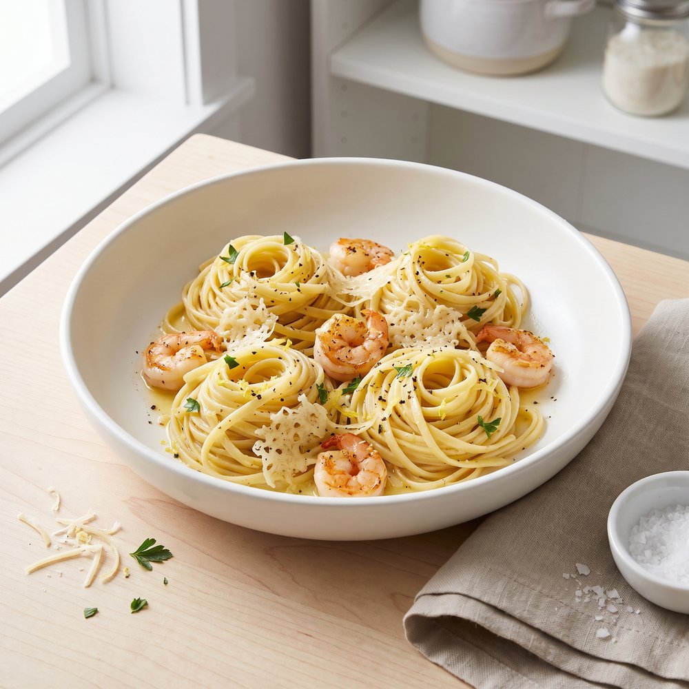Zesty Lemon Garlic Shrimp Linguine