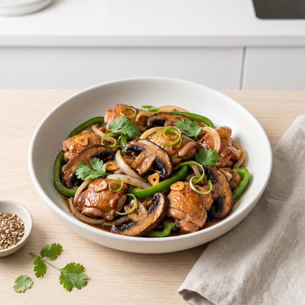 Chicken Thigh Stir-Fry with Garlic and Mushrooms