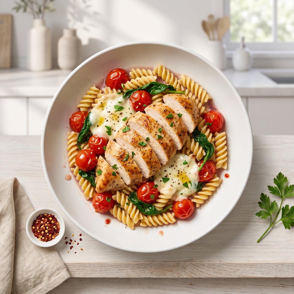 Skillet Italian Chicken with Pasta and Spinach
