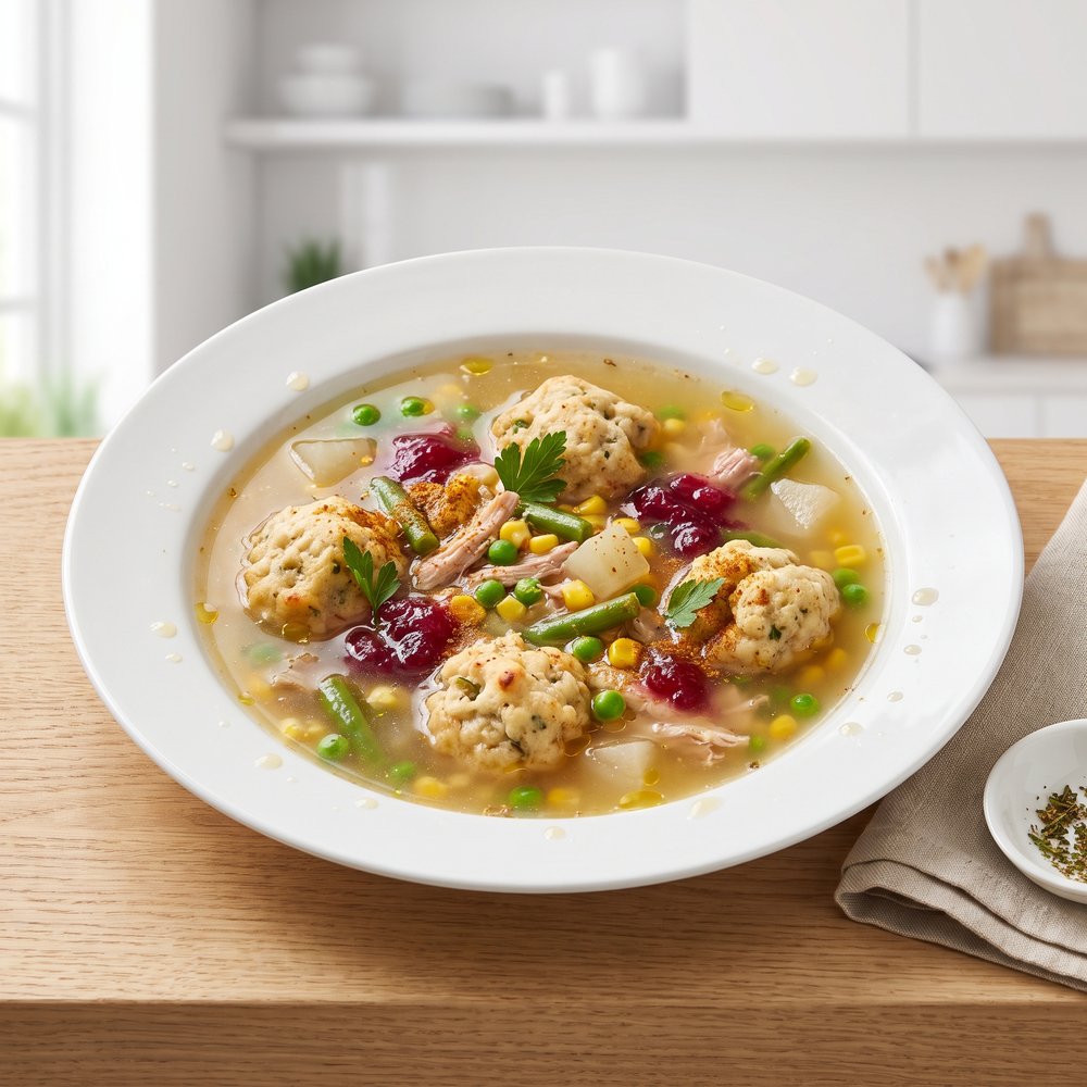 Turkey Soup with Stuffing Dumplings