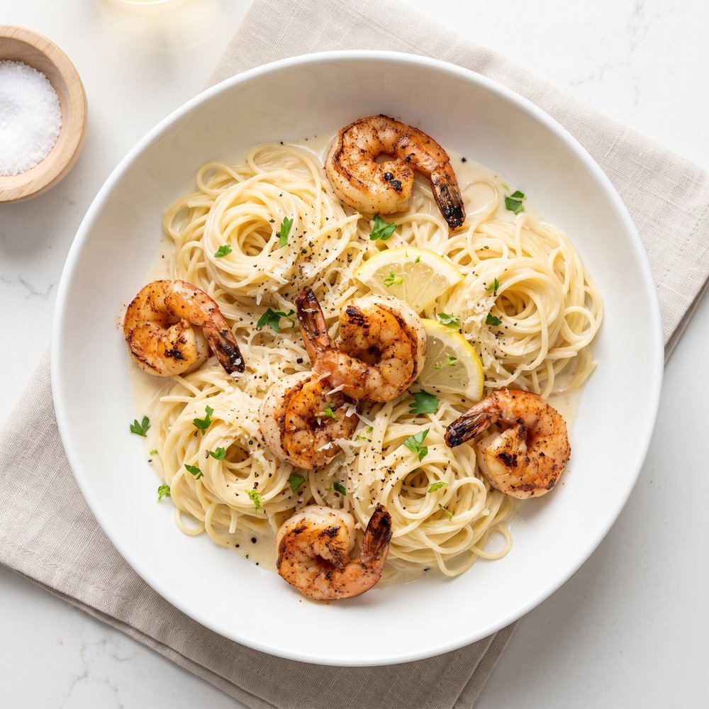 Old Bay Shrimp Alfredo with Angel Hair Pasta