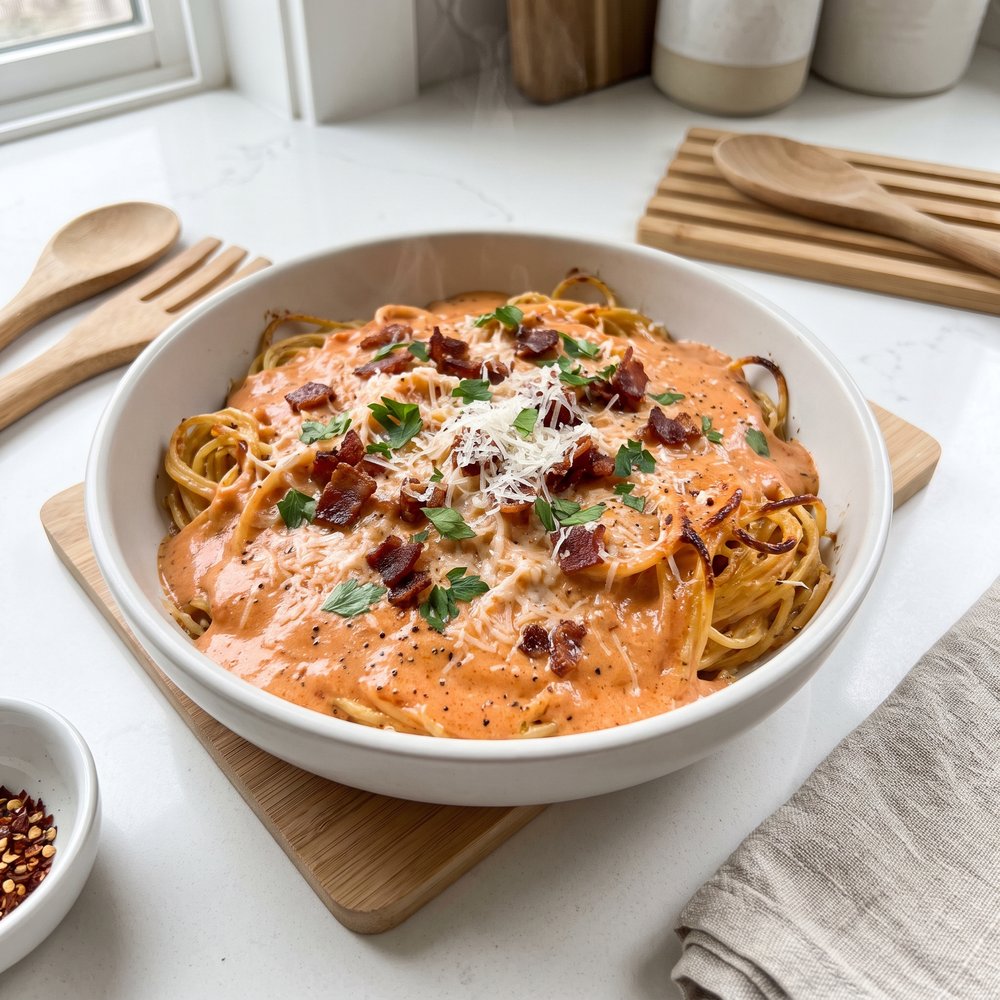 Baked Creamy Bacon Spaghetti