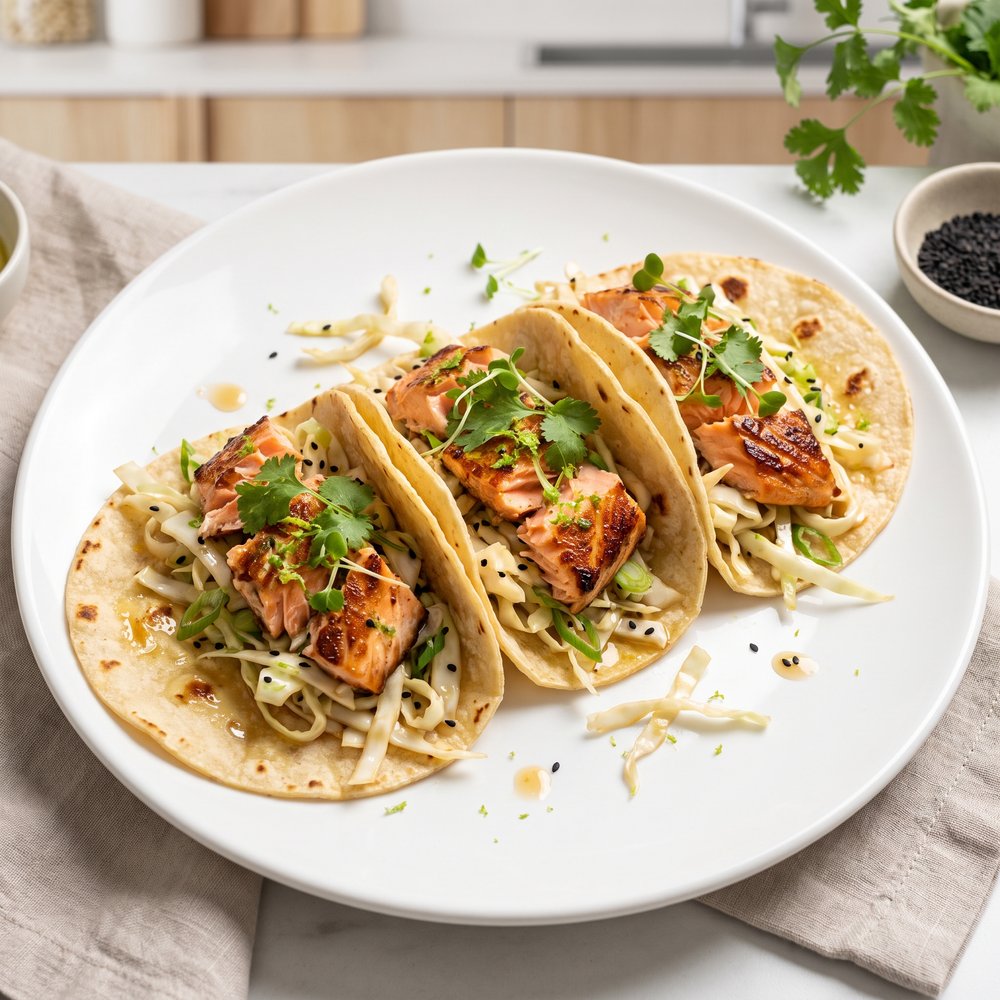 Salmon Fish Tacos with Asian Slaw