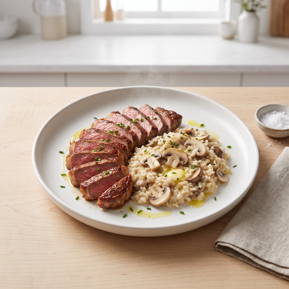 Ribeye Steaks with Creamy Mushroom Risotto