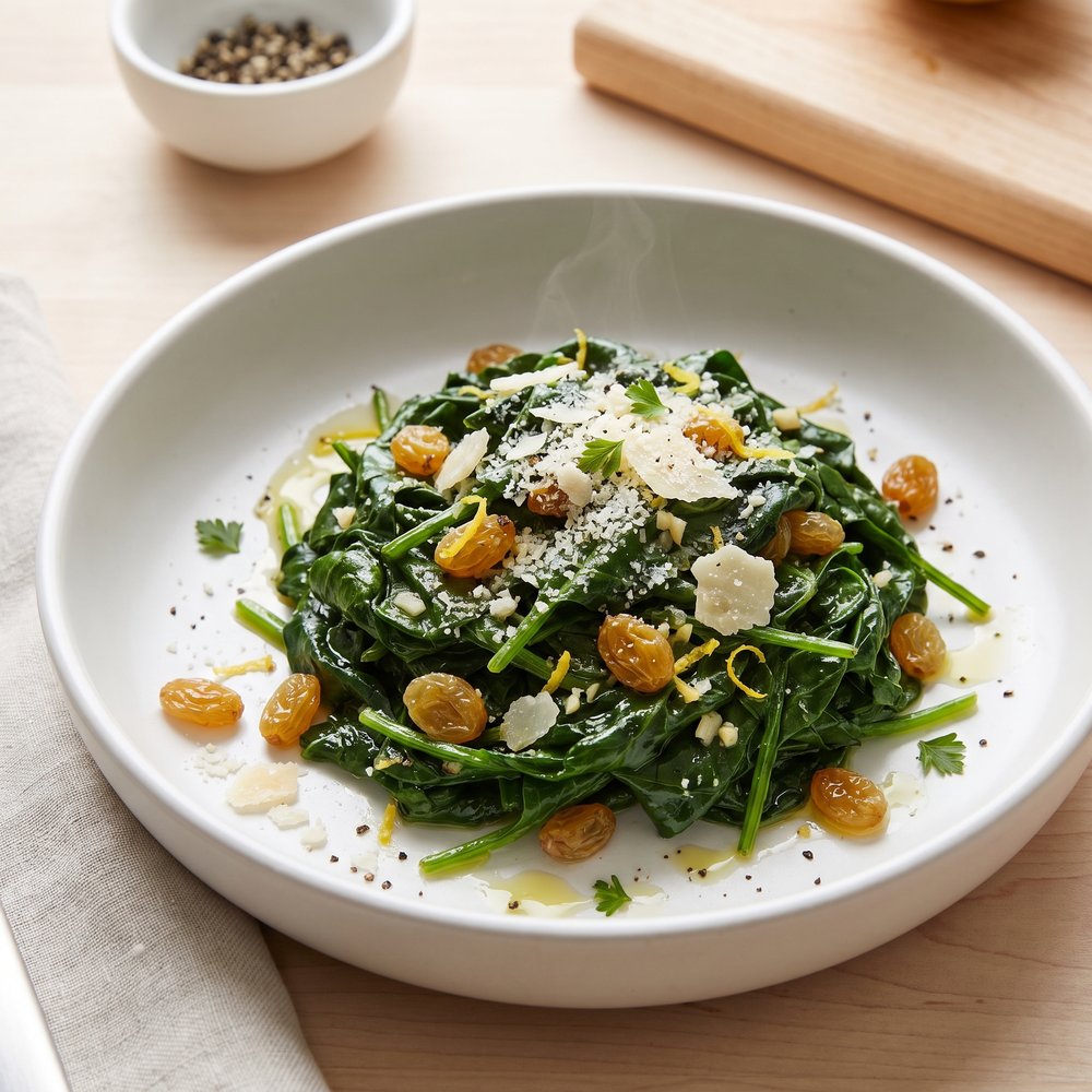 Skillet Spinach with Sweet Raisins