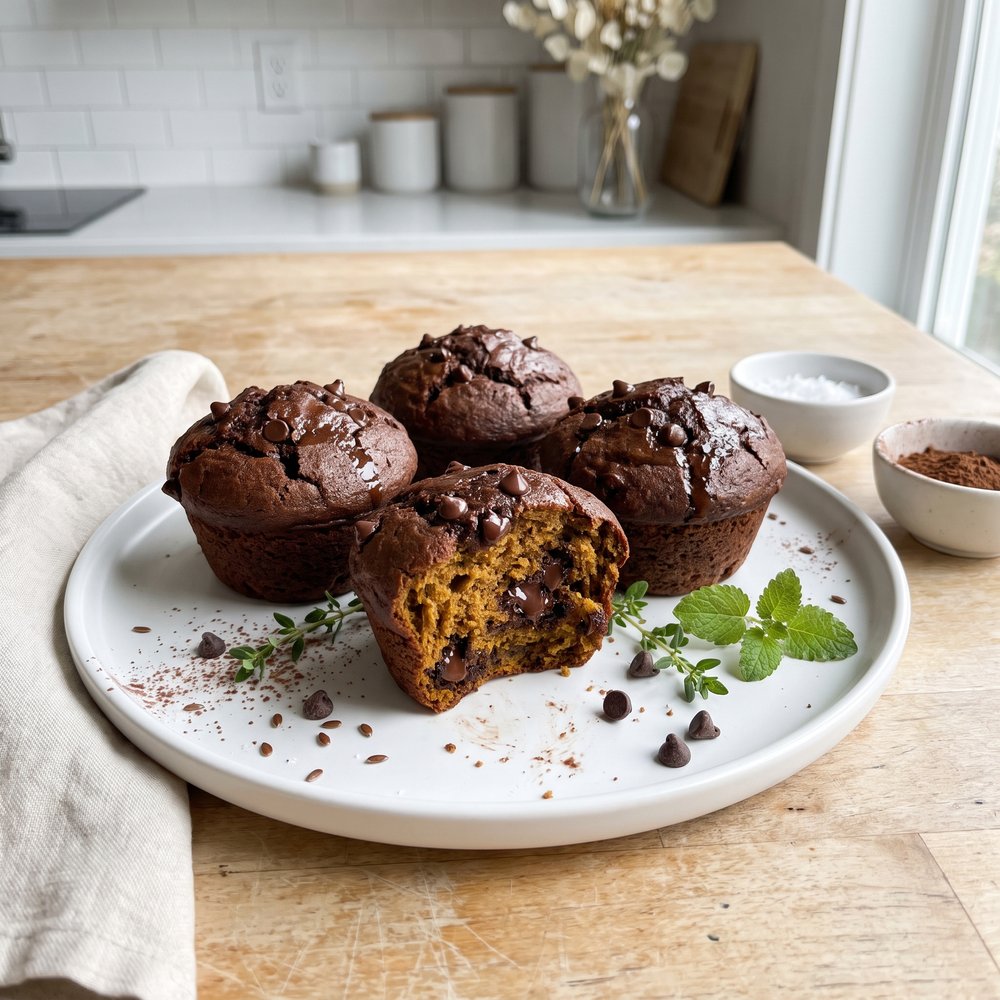 Rich Double-Chocolate Whole Grain Muffins