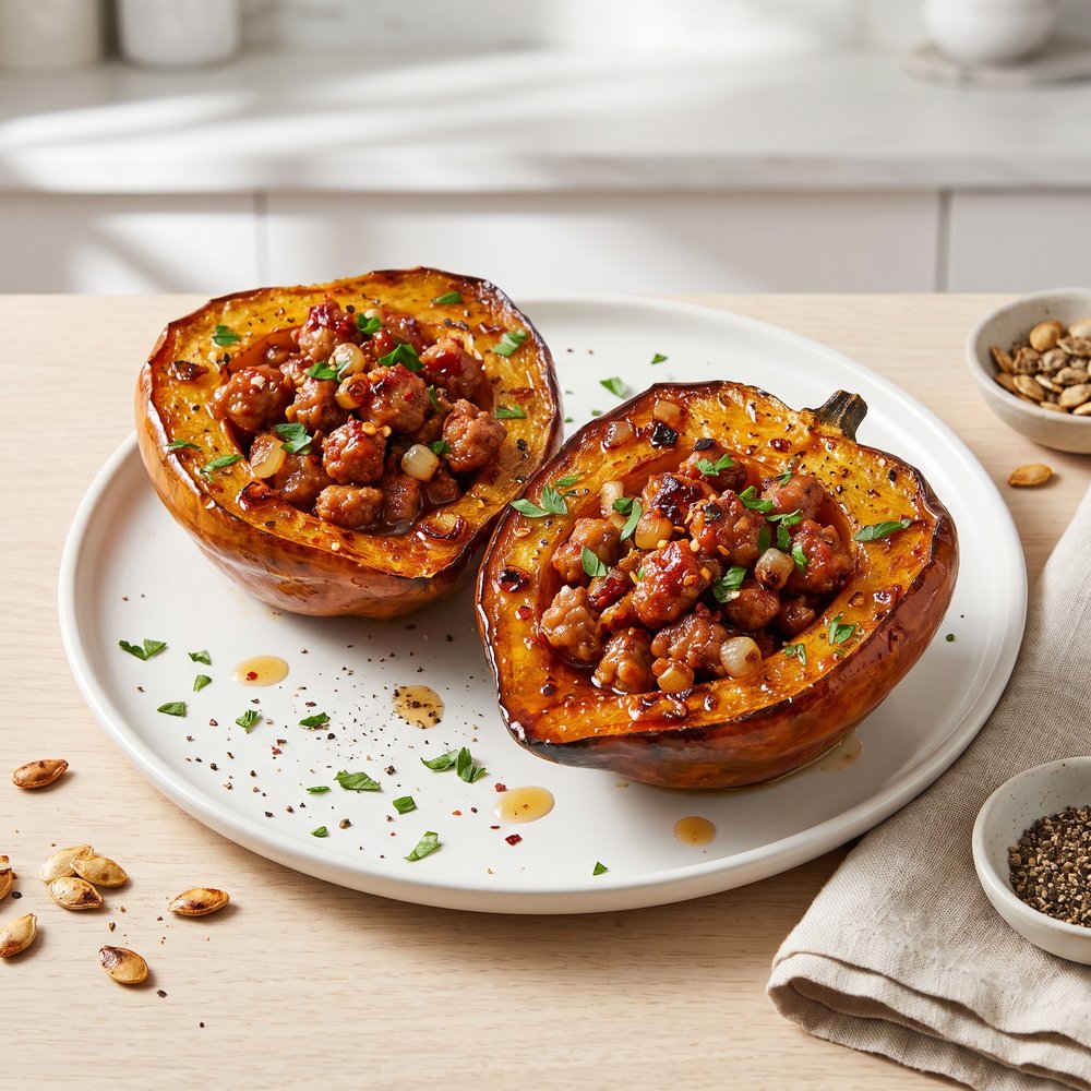 Sweet-Heat Sausage–Stuffed Acorn Squash