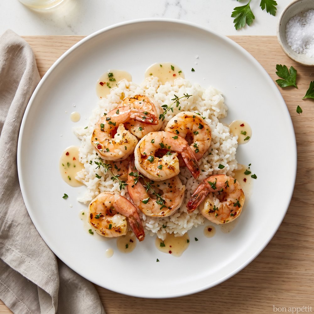 Garlic-Lemon Shrimp Scampi over Rice