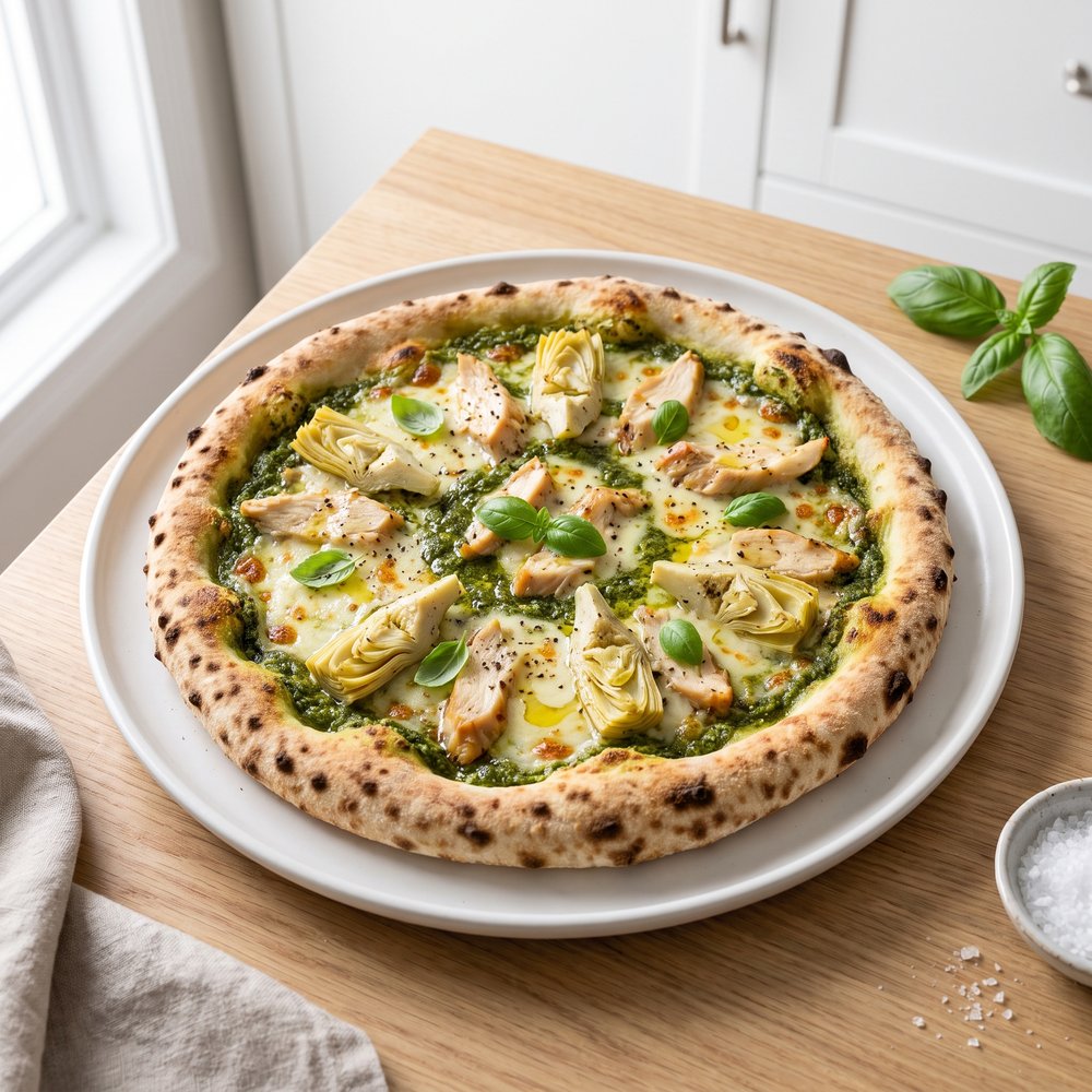 Pesto Chicken and Artichoke Pizza