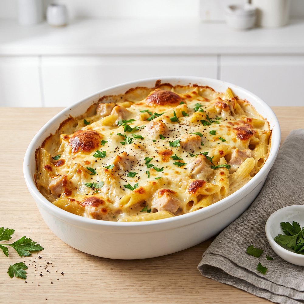 Cheesy Chicken Alfredo Pasta Bake