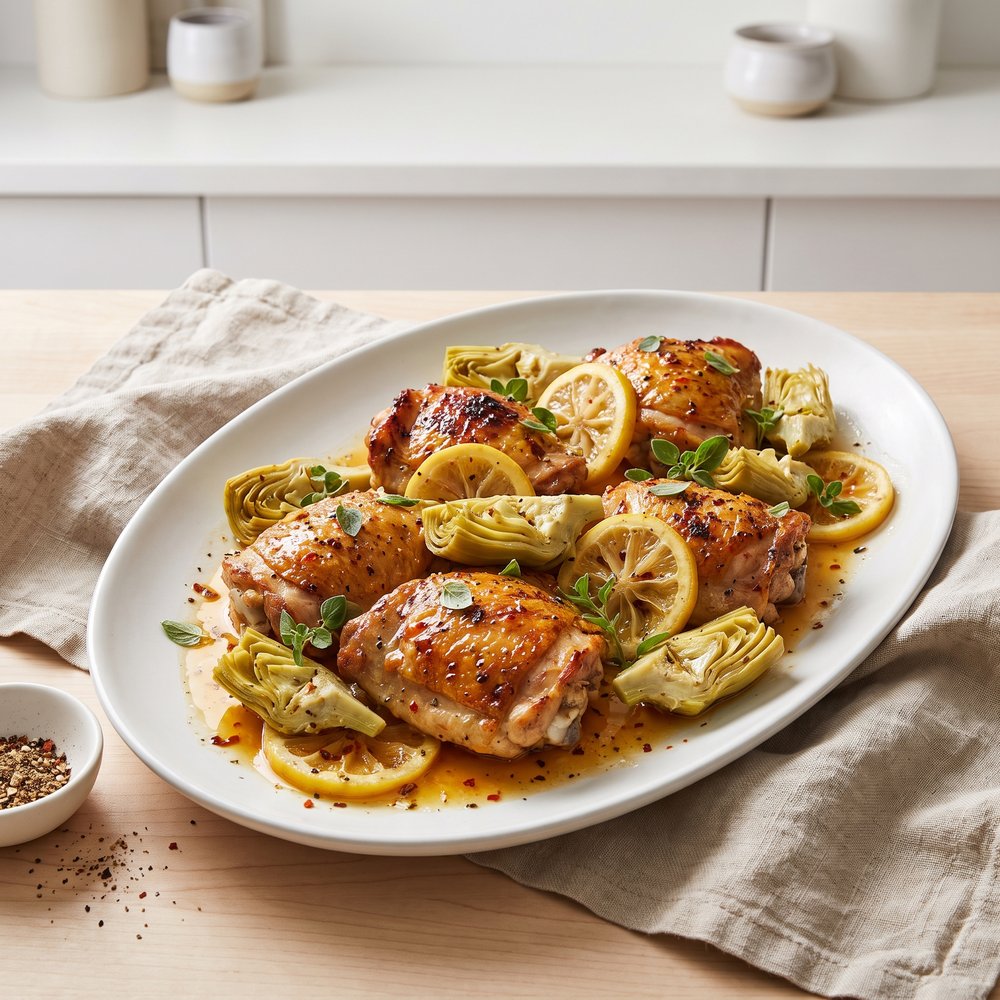 One-Pan Lemon Artichoke Chicken Thighs