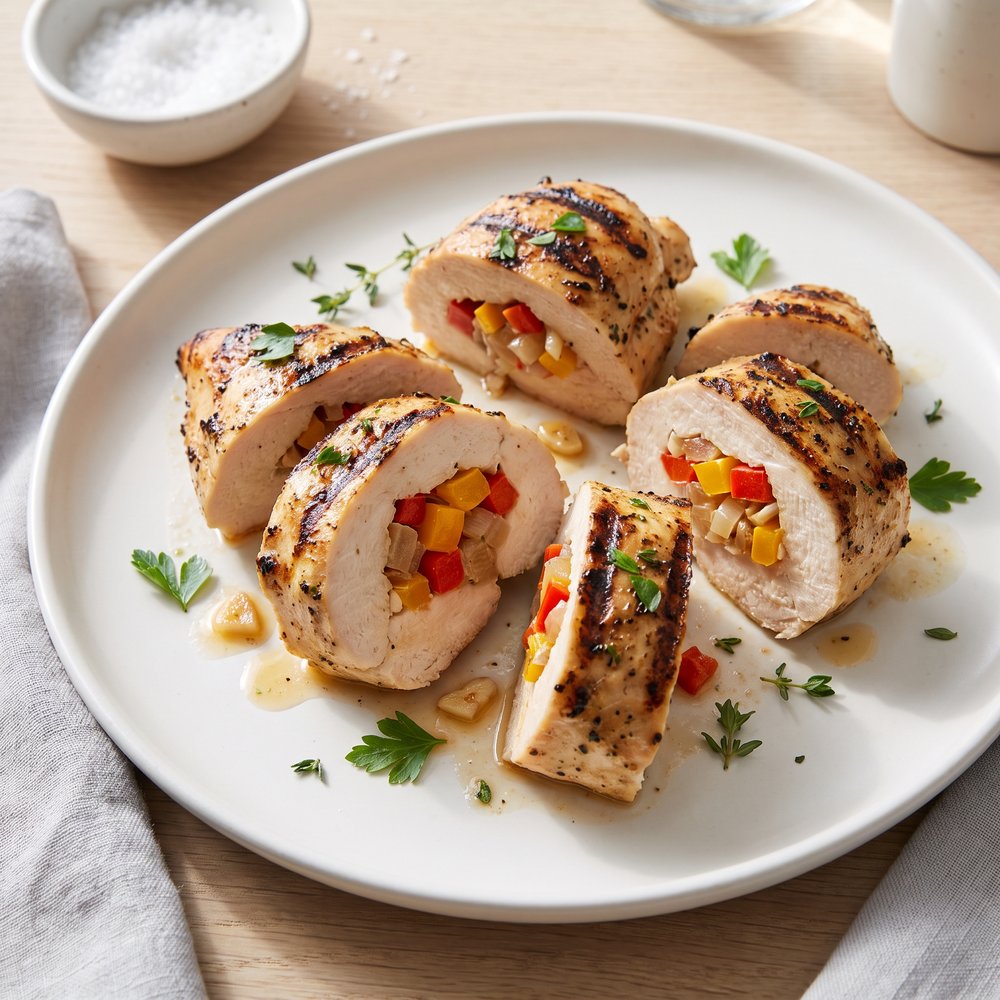 Pepper-and-Onion Stuffed Grilled Chicken