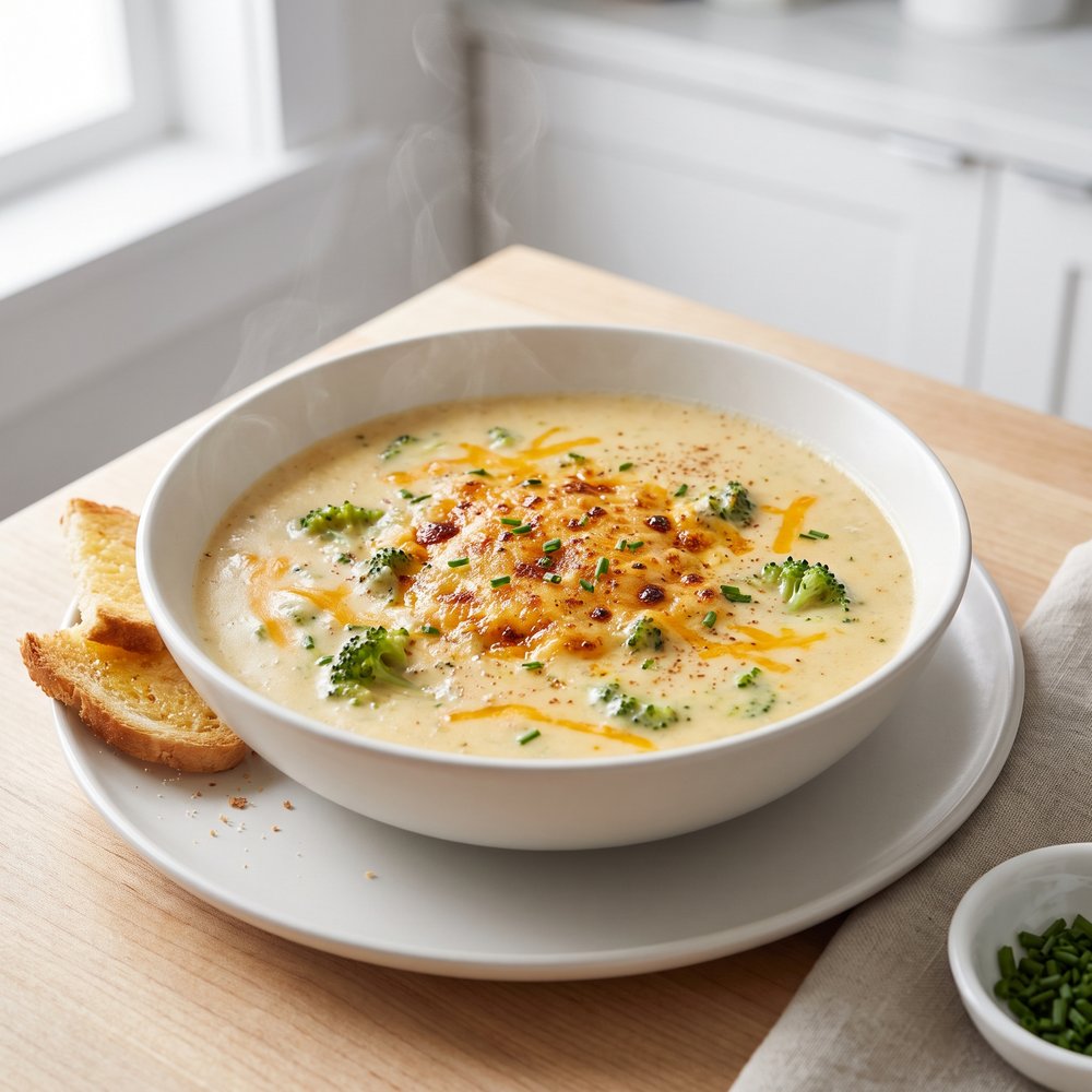 Cheddar-Topped Broccoli Soup Gratin