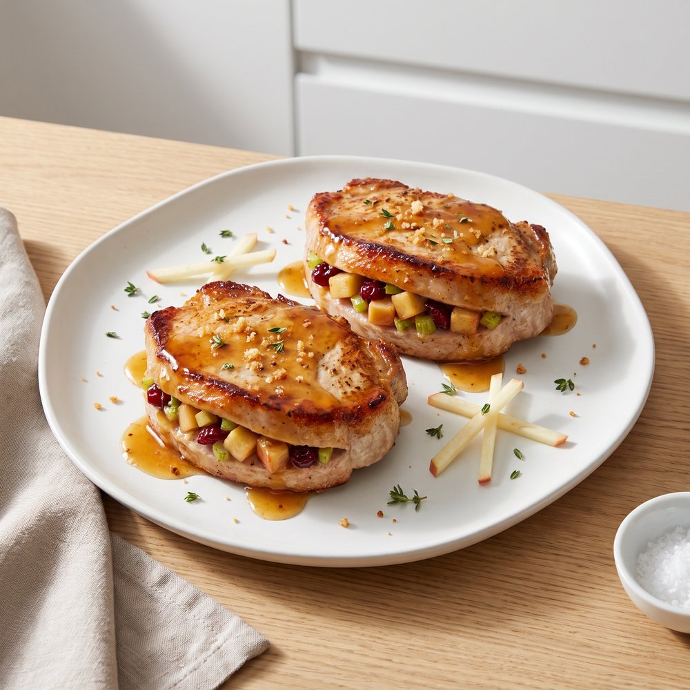 Pork Chops Stuffed with Apple and Cranberry