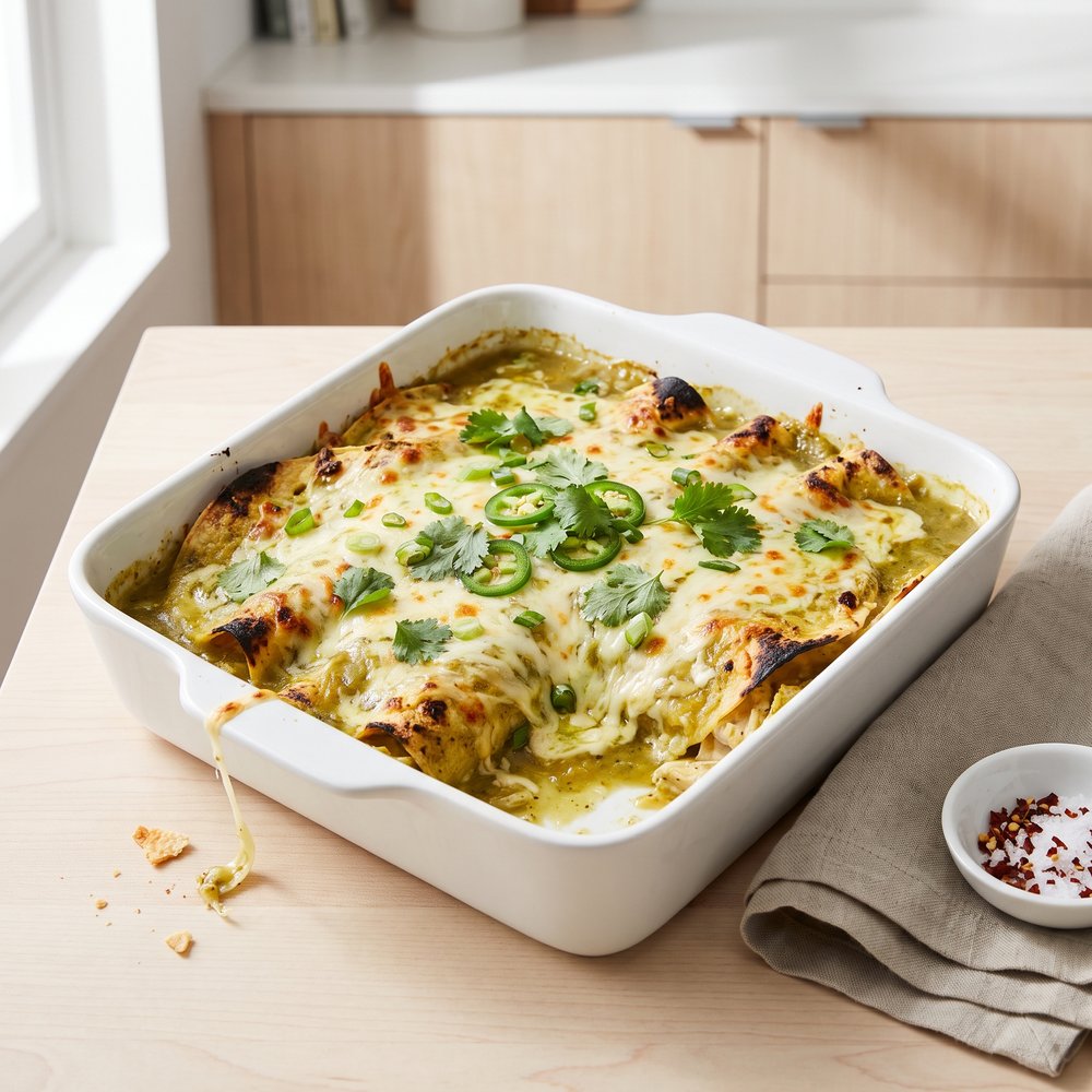 Quick and Easy Green Chile Chicken Enchilada Casserole