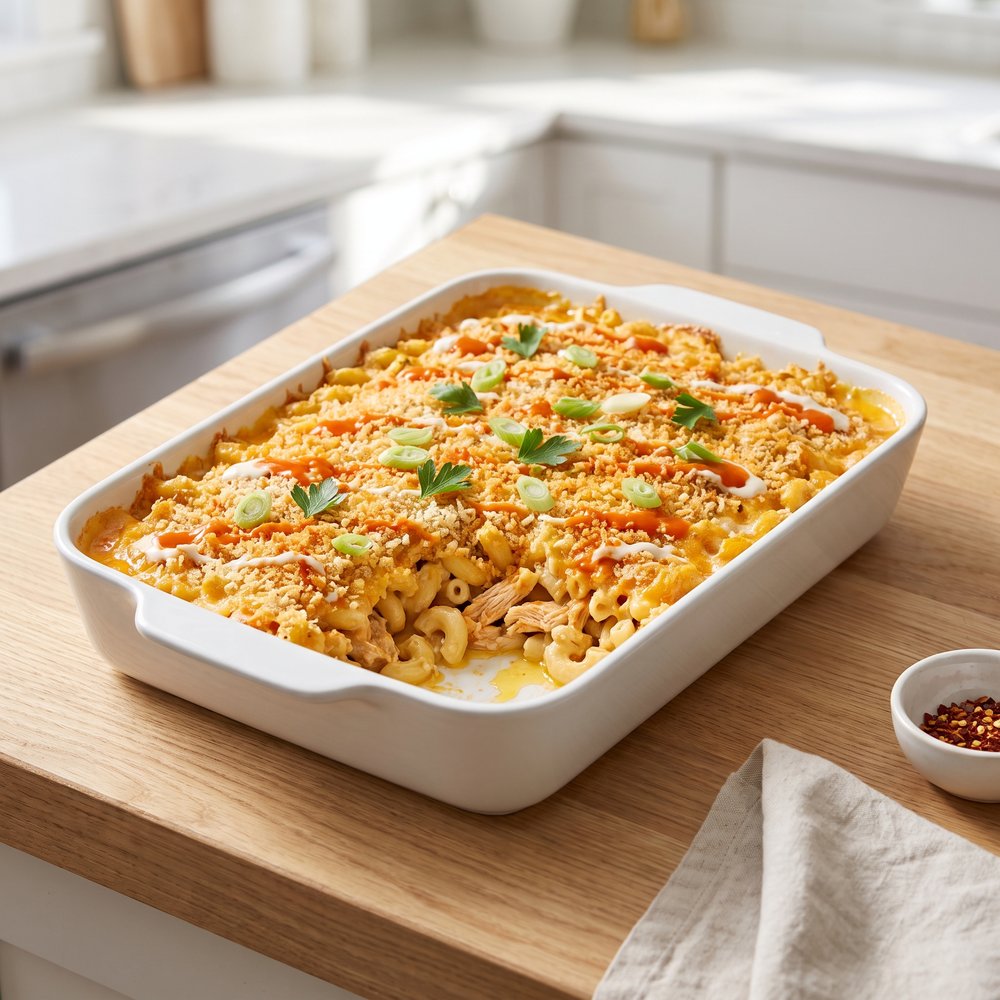 Oven-Baked Buffalo Chicken Macaroni and Cheese
