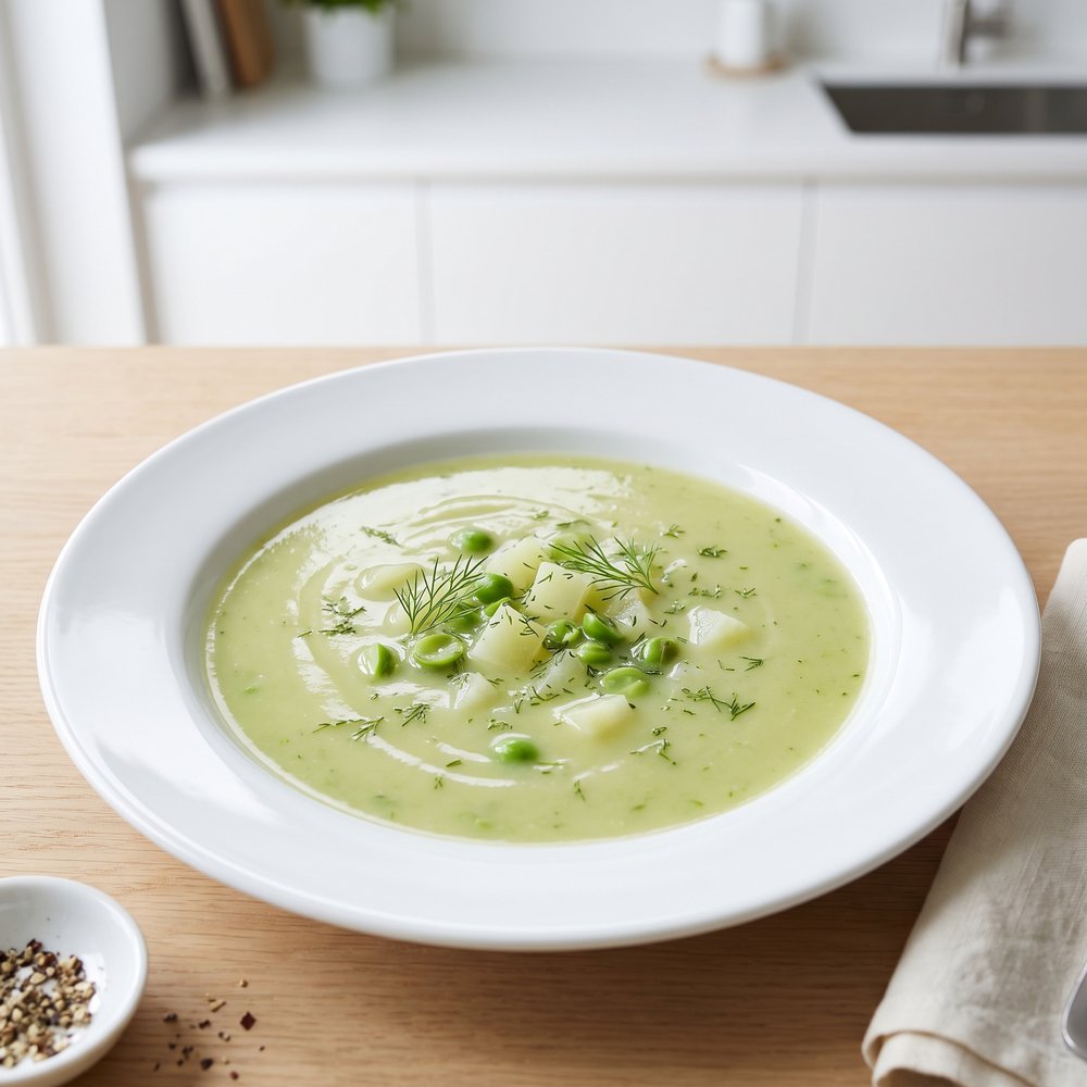 Dill-Scented Pea and Kohlrabi Soup