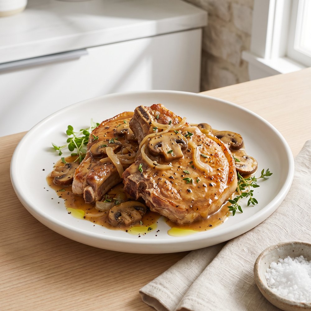 Pan-Seared Pork Chops with Creamy Mushroom Gravy