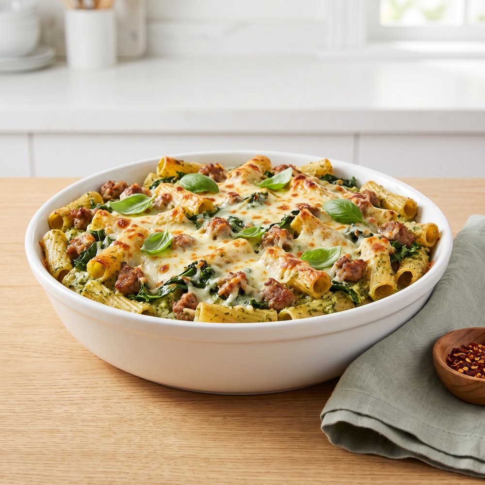Ricotta-Pesto Pasta with Sausage and Kale