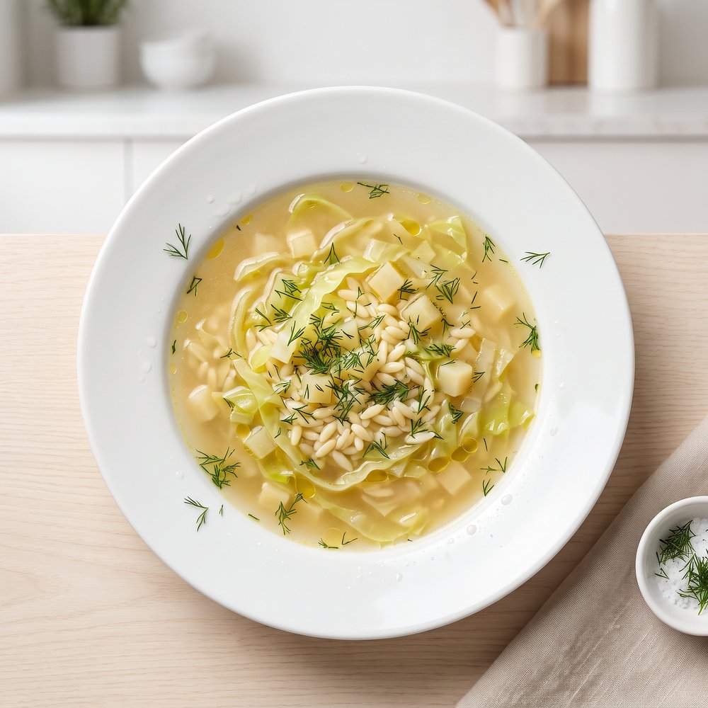 Slow-Cooker Cabbage and Rutabaga Orzo Soup