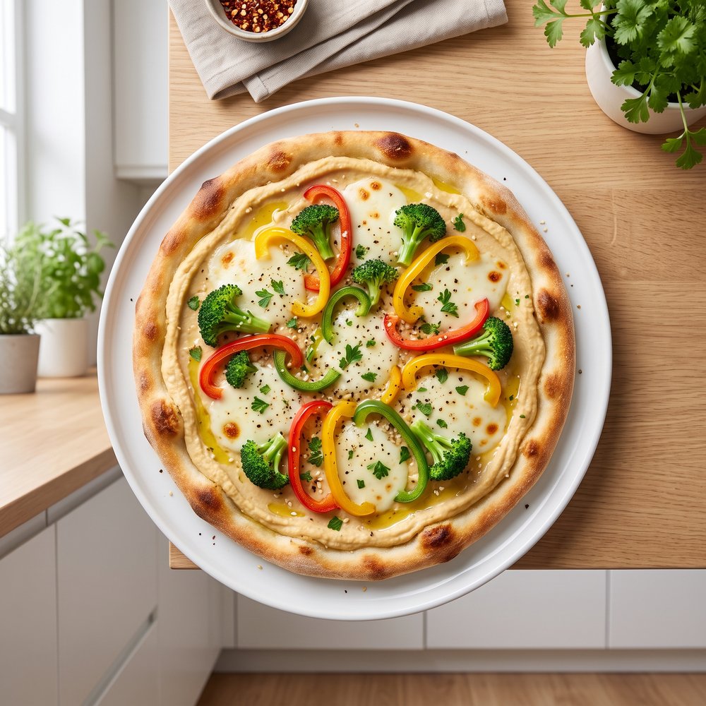 Veggie Hummus Flatbread Pizza
