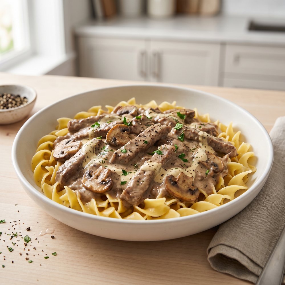 Slow-Cooker Beef Stroganoff with Mushrooms (1750 kcal OMAD)