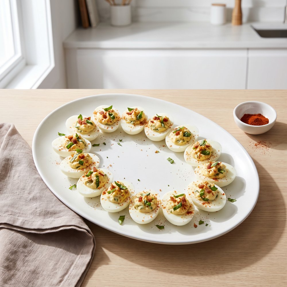 Garlic, Basil, and Bacon Deviled Eggs