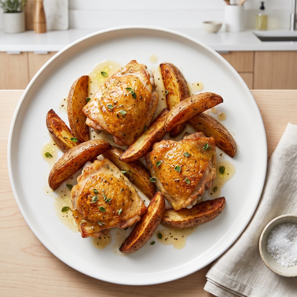 Lemon-Oregano Roasted Chicken Thighs with Potatoes