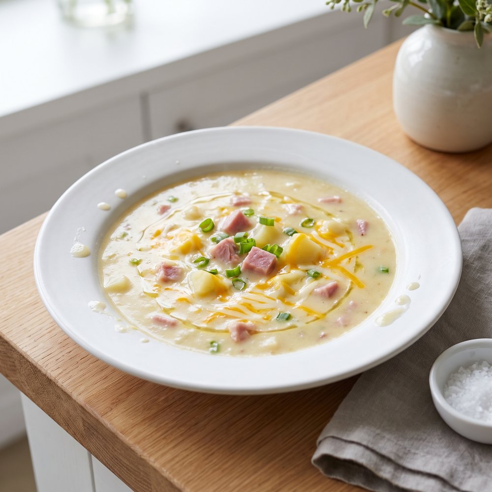 Crockpot Ham and Cheddar Potato Soup