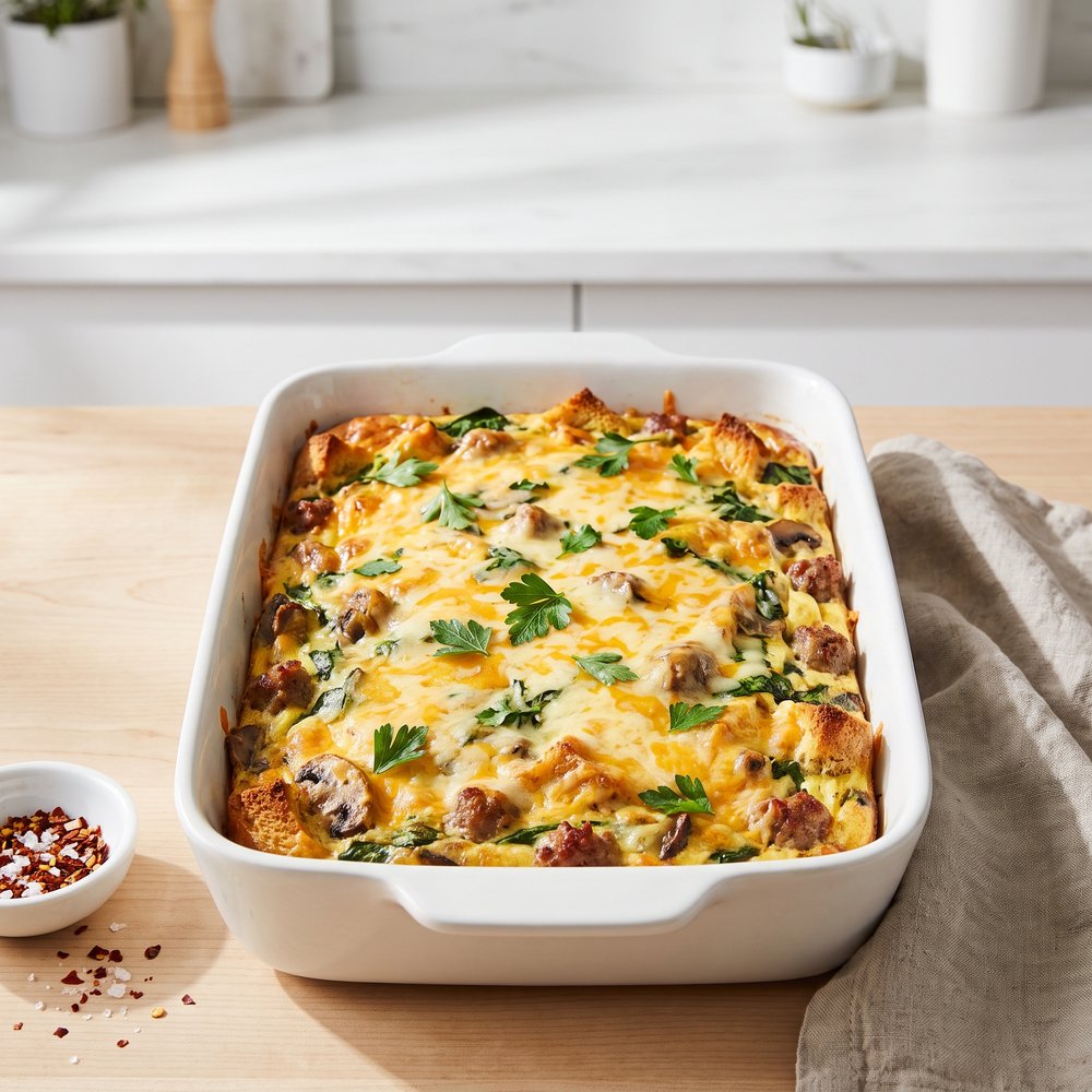 Overnight Sausage and Spinach Breakfast Bake