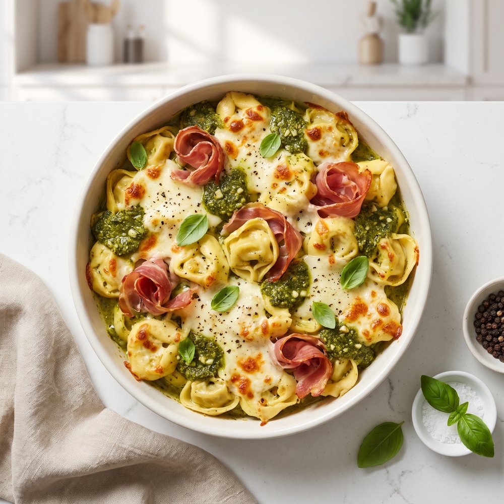 4-Ingredient Pesto Tortellini Bake