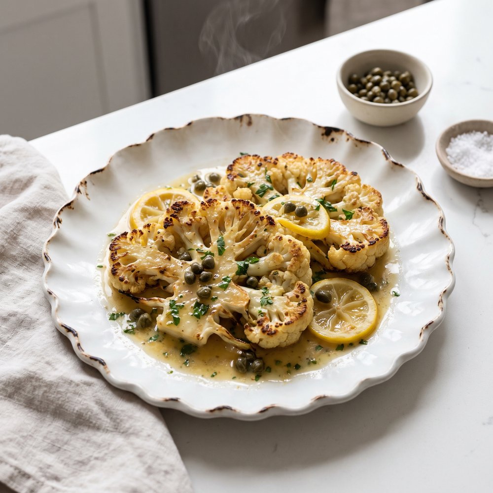 Broiled Cauliflower Piccata with Lemon-Caper Sauce